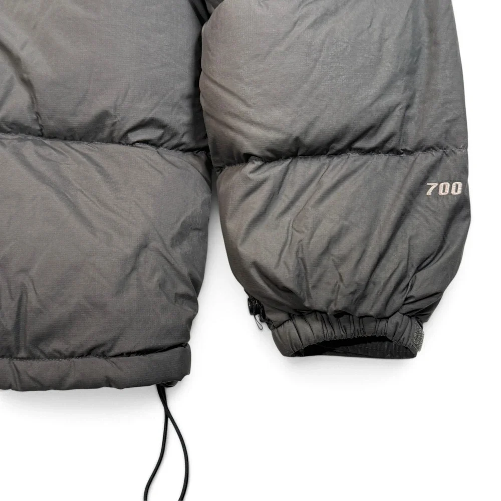 The North Face Nuptse 700 Down Puffer Jacket Mens Large Gray Black Hooded A187